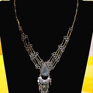 Handmade Peruvian Serpentine Stone & Green Beaded Fashion Necklace 19"